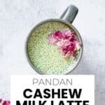 Vegan Pandan Cashew Milk recipe pin on Resplendent Kitchen blog.