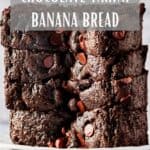 Pin for Vegan Chocolate Tahini Banana Bread.
