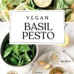 pin of ingredients for vegan basil pesto