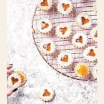 Pin for Vegan Linzer Cookies with Apricot Jam on Resplendent Kitchen blog.