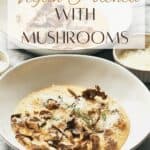 Pin for vegan polenta with roasted mushrooms recipe on Resplendent Kitchen blog.