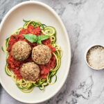 Top view of vegan meatballs on plate