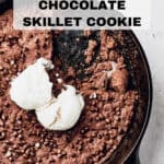 Pin for vegan Chocolate Peanut Butter Skillet Cookie recipe on Resplendent Kitchen.