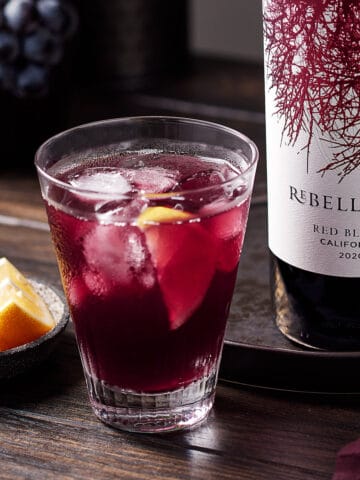 Side view of Tinto de Verano Red Wine Spritzer with Rebellious Red Blend Wine.
