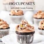 Pin for the best vegan double chocolate cupcakes with fig and Irish cream frosting.