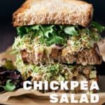 Pin for Vegan Chickpea Tuna Salad Sandwich high protein.