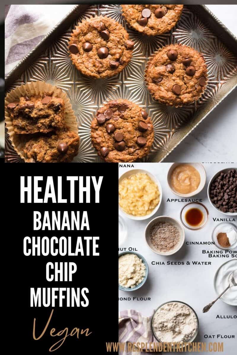 Pin for healthy banana chocolate chip muffins vegan