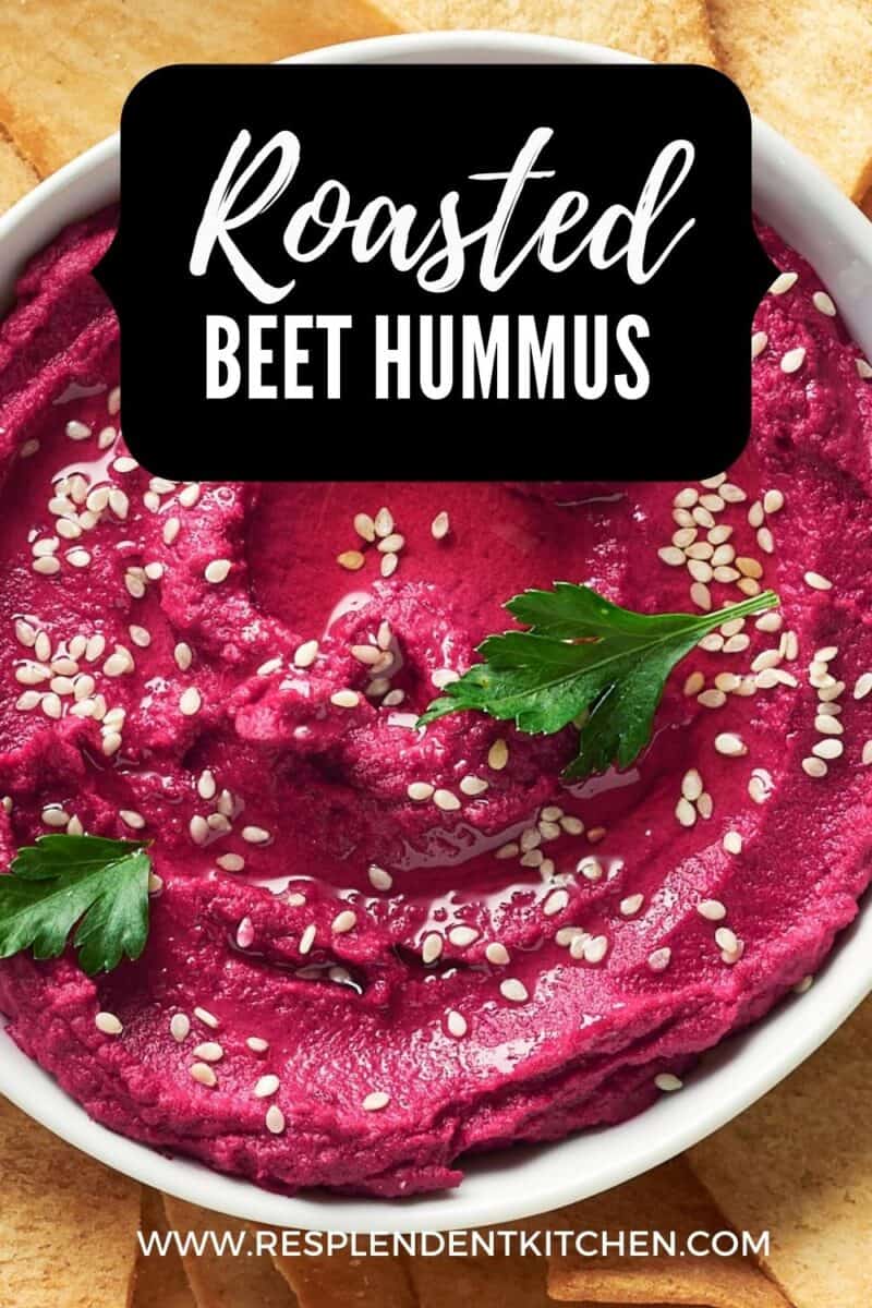pin for easy and creamy roasted beet hummus