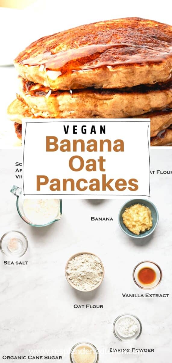 Pin for vegan banana oatmeal pancakes.