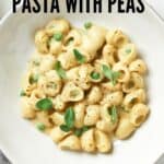 Pin for vegan pasta with peas.