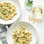 Pin for vegan pasta with peas.