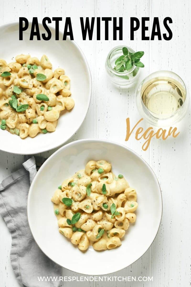 pin for vegan pasta with peas
