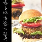 Pin for healthy vegan black bean lentil burgers