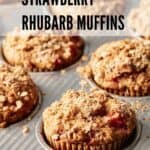 Pin for vegan strawberry rhubarb muffins