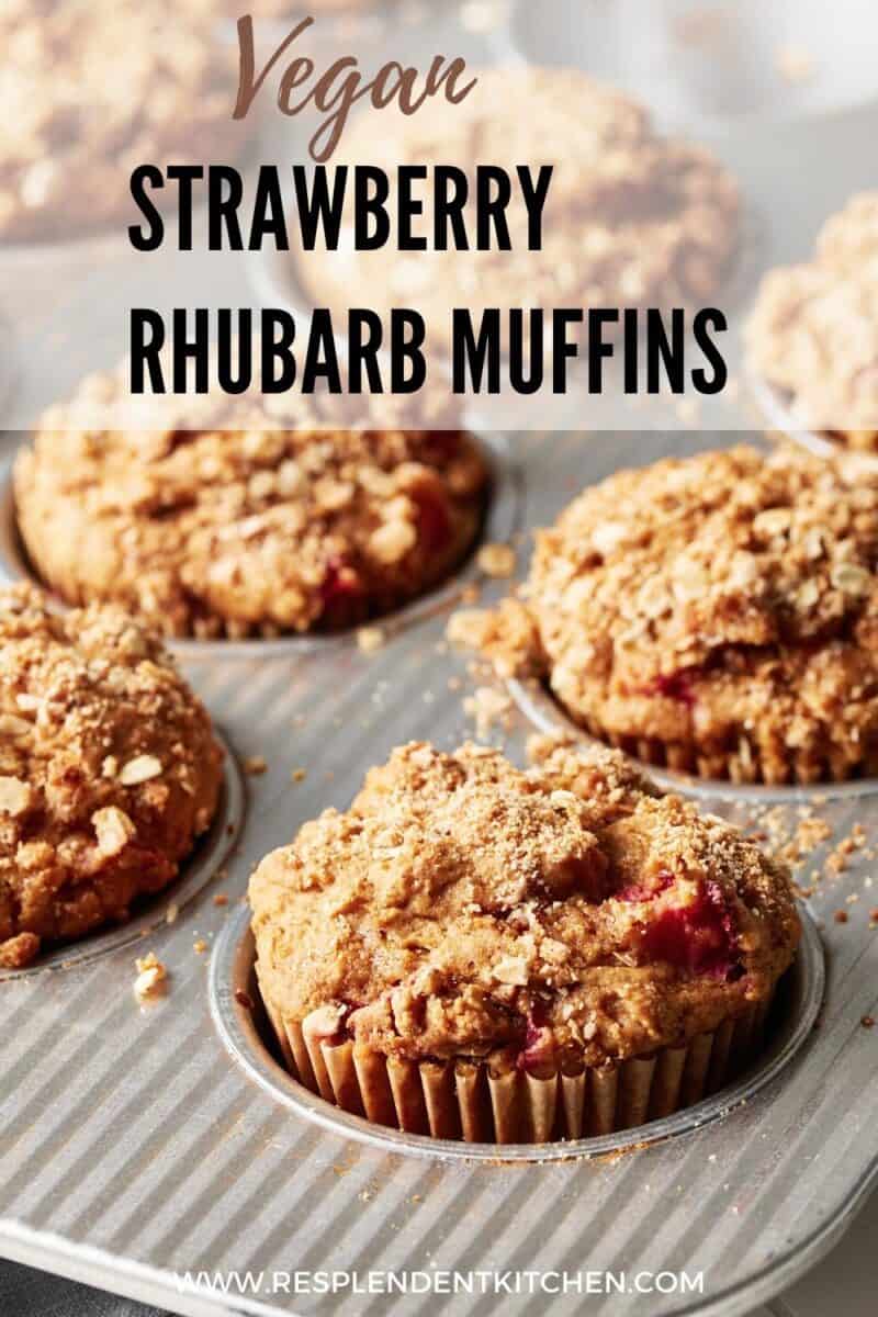 Pin for vegan strawberry rhubarb muffins