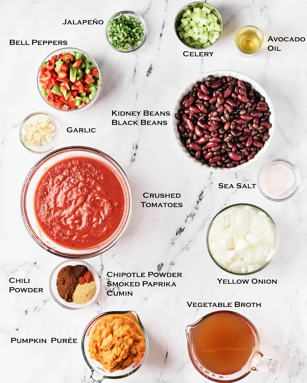 Ingredients for vegan pumpkin chili.
