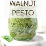 Pin for vegan walnut pesto recipe on Resplendent Kitchen blog.