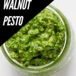 Pin for Vegan Walnut Pesto recipe on Resplendent Kitchen.