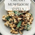 Pin for Vegan Creamy Mushroom Pasta recipe.