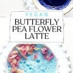 Pin for Vegan Butterfly Pea Flower Latte Recipe on Resplendent Kitchen.