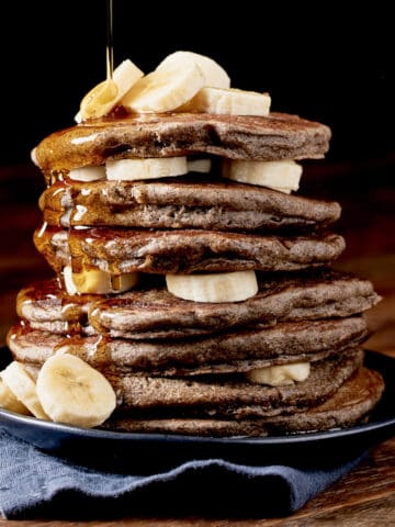 Side view of vegan Sourdough Buckwheat Pancakes
