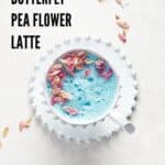 Pin for Vegan Butterfly Pea Flower Latte Recipe on Resplendent Kitchen blog.