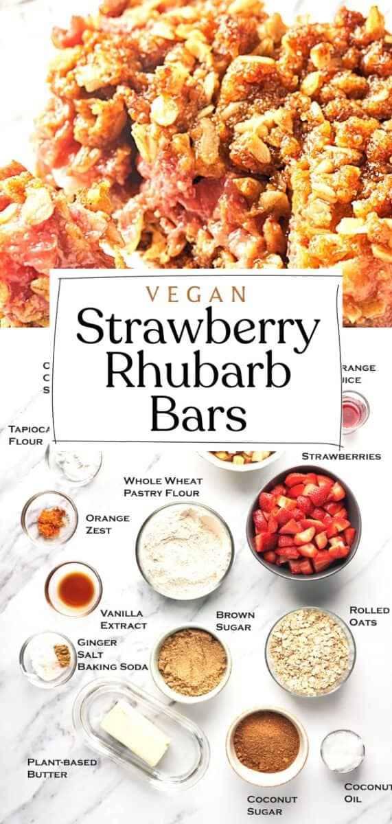 Pin for Vegan Strawberry Rhubarb Crumble Bars.