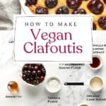 Pin for how to make vegan clafoutis with cherries.