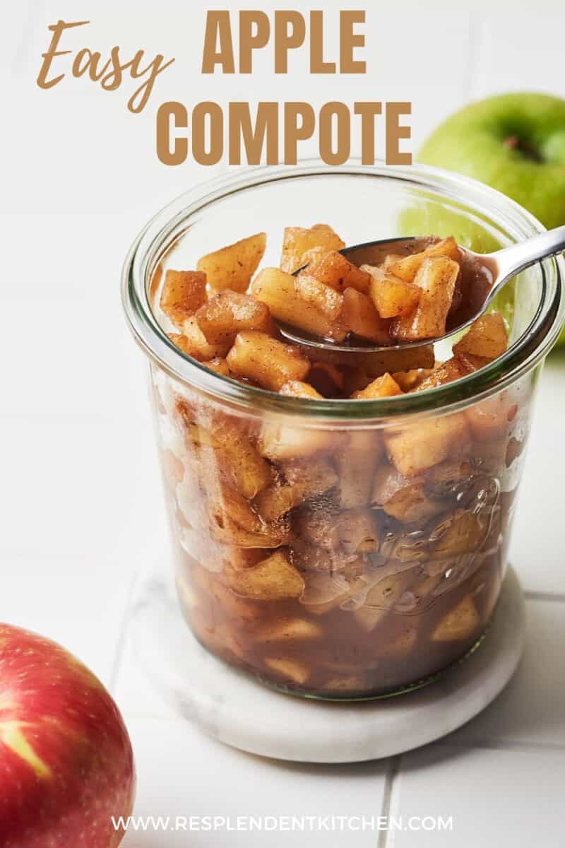 Pin for easy Apple Compote recipe on Resplendent Kitchen blog.