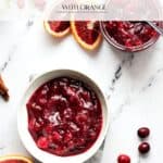 Pin for easy to make cranberry sauce with orange.
