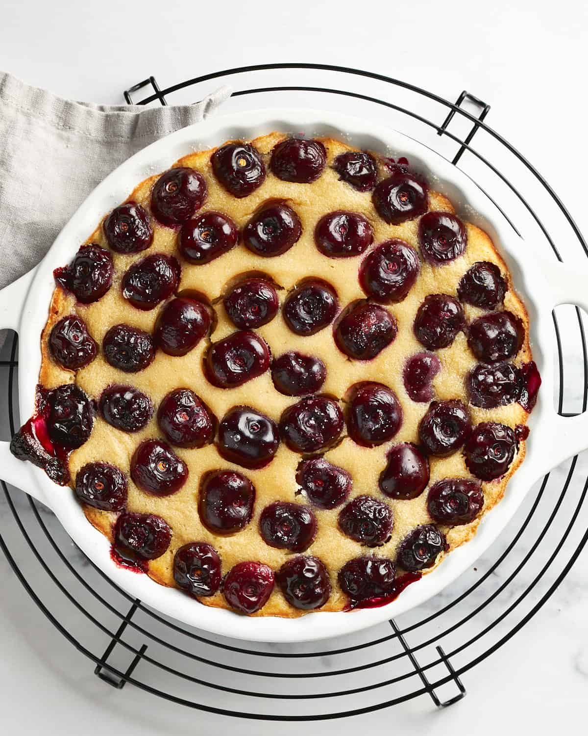 Overhead view of Vegan Clafoutis After Baking.