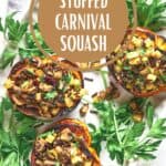 Pin for Vegan Stuffed Carnival Squash on Resplendent Kitchen blog.