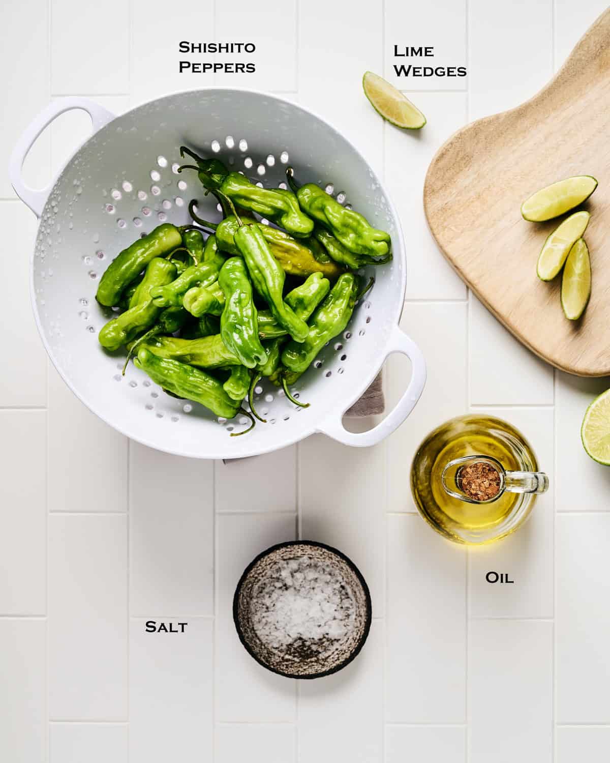 Ingredients to make air fryer shishito peppers.