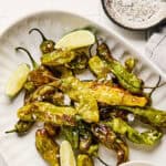 Air Fryer Shishito Peppers with lime and salt.