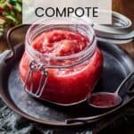 Pin for easy rhubarb compote recipe on Resplendent Kitchen blog.