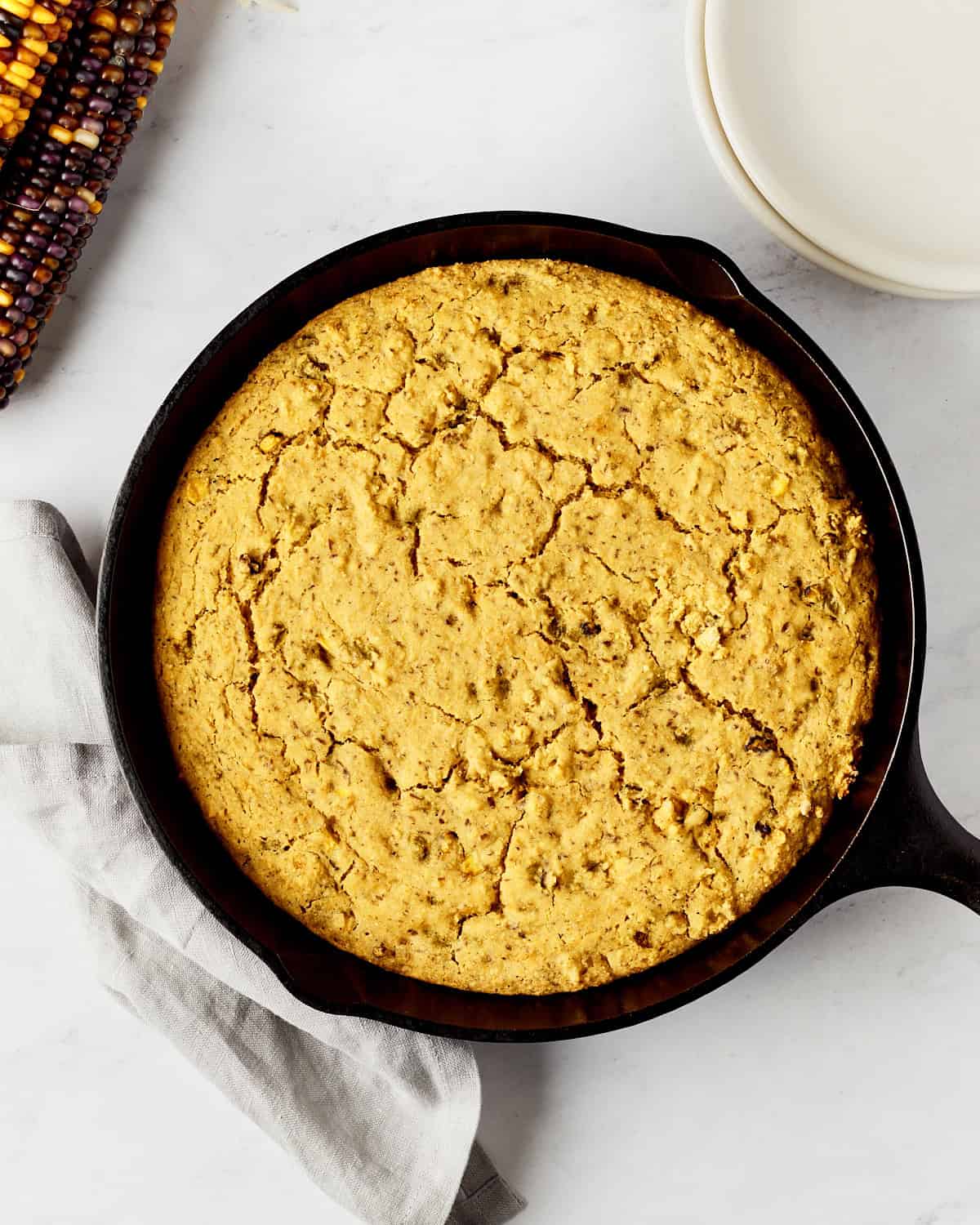 Baked Vegan cornbread in skillet.