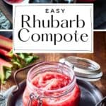 Pin for easy Rhubarb Compote Recipe on Resplendent Kitchen Blog.