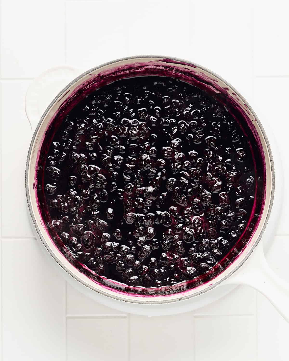 Cooked Blueberry Compote in a medium saucepan.