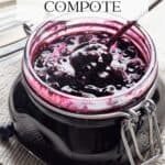 Pin for easy Blueberry Compote Recipe on Resplendent Kitchen blog.