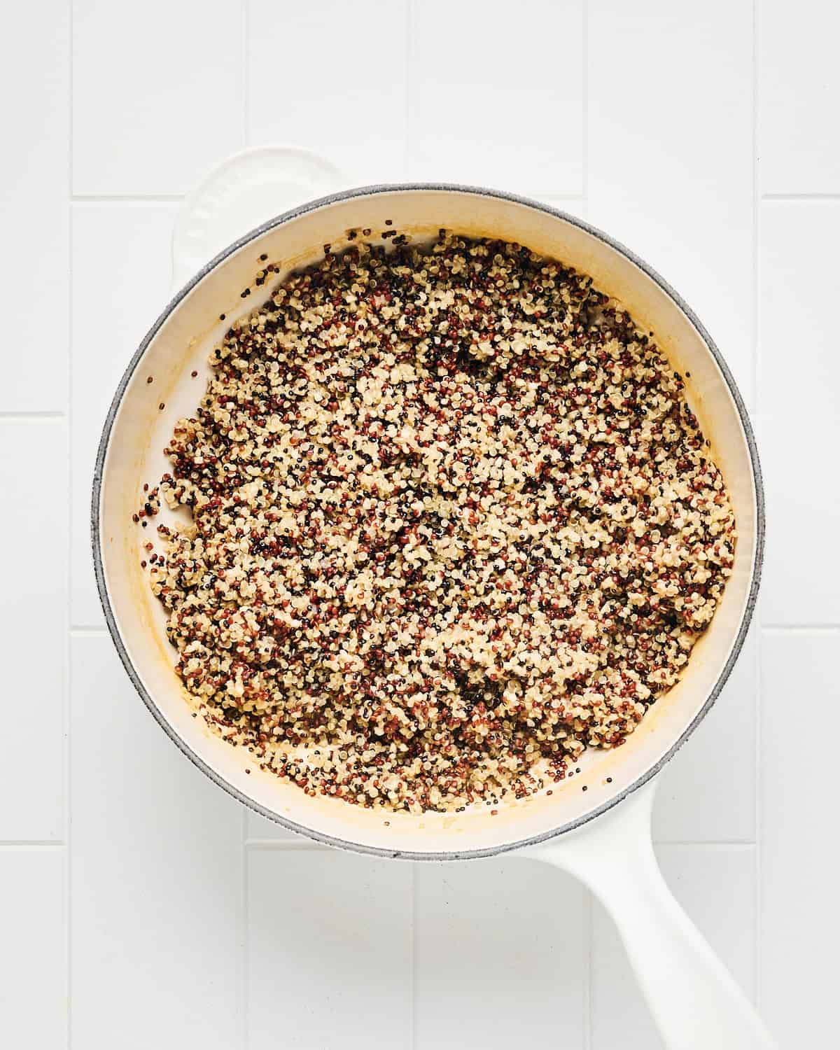 Cooked quinoa in a medium saucepan.