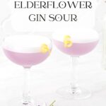 Pin for Lavender Elderflower Gin Sour cocktail recipe on Resplendent Kitchen blog.