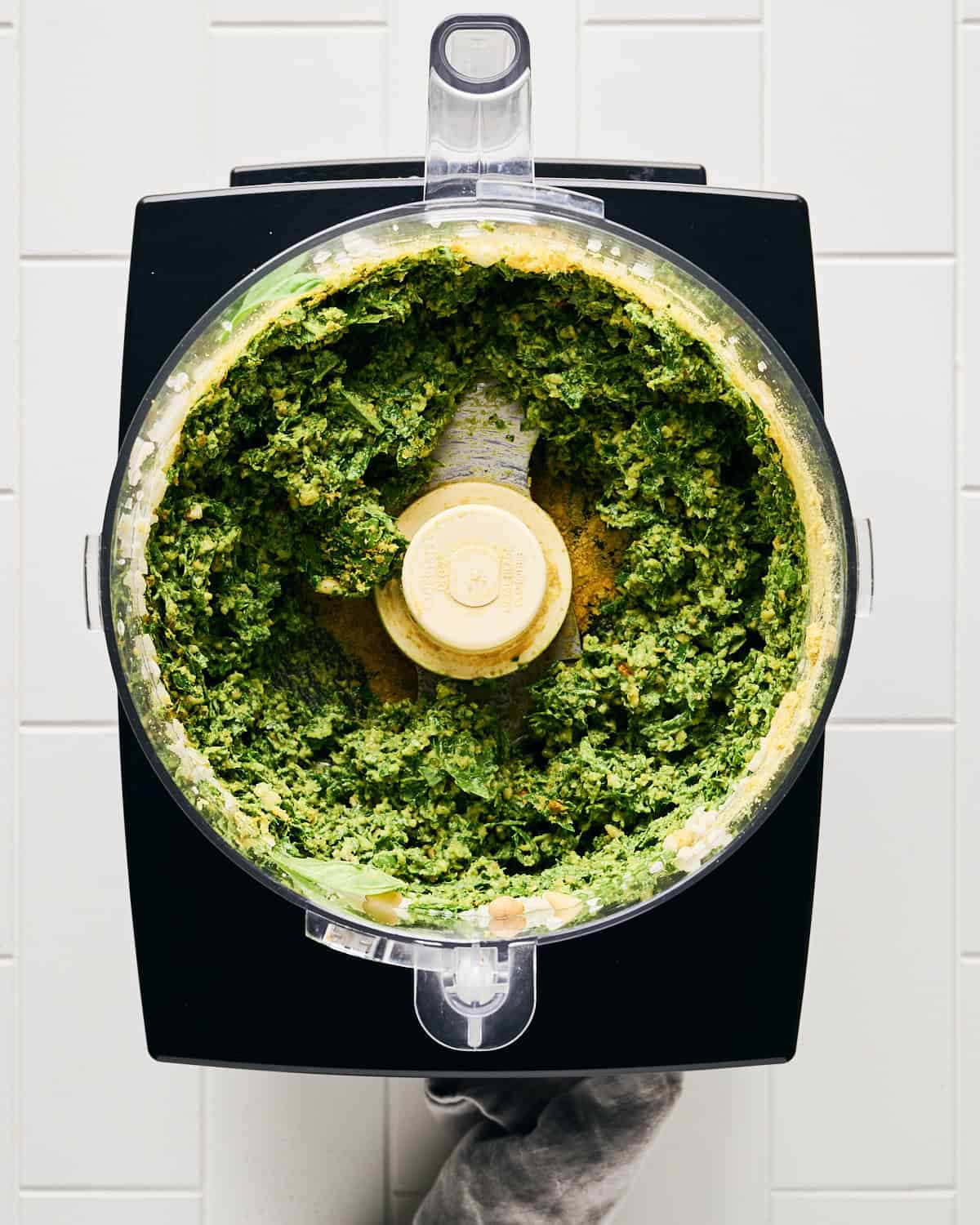 Ingredients except olive oil, mixed in the food processor bowl by pulsing.