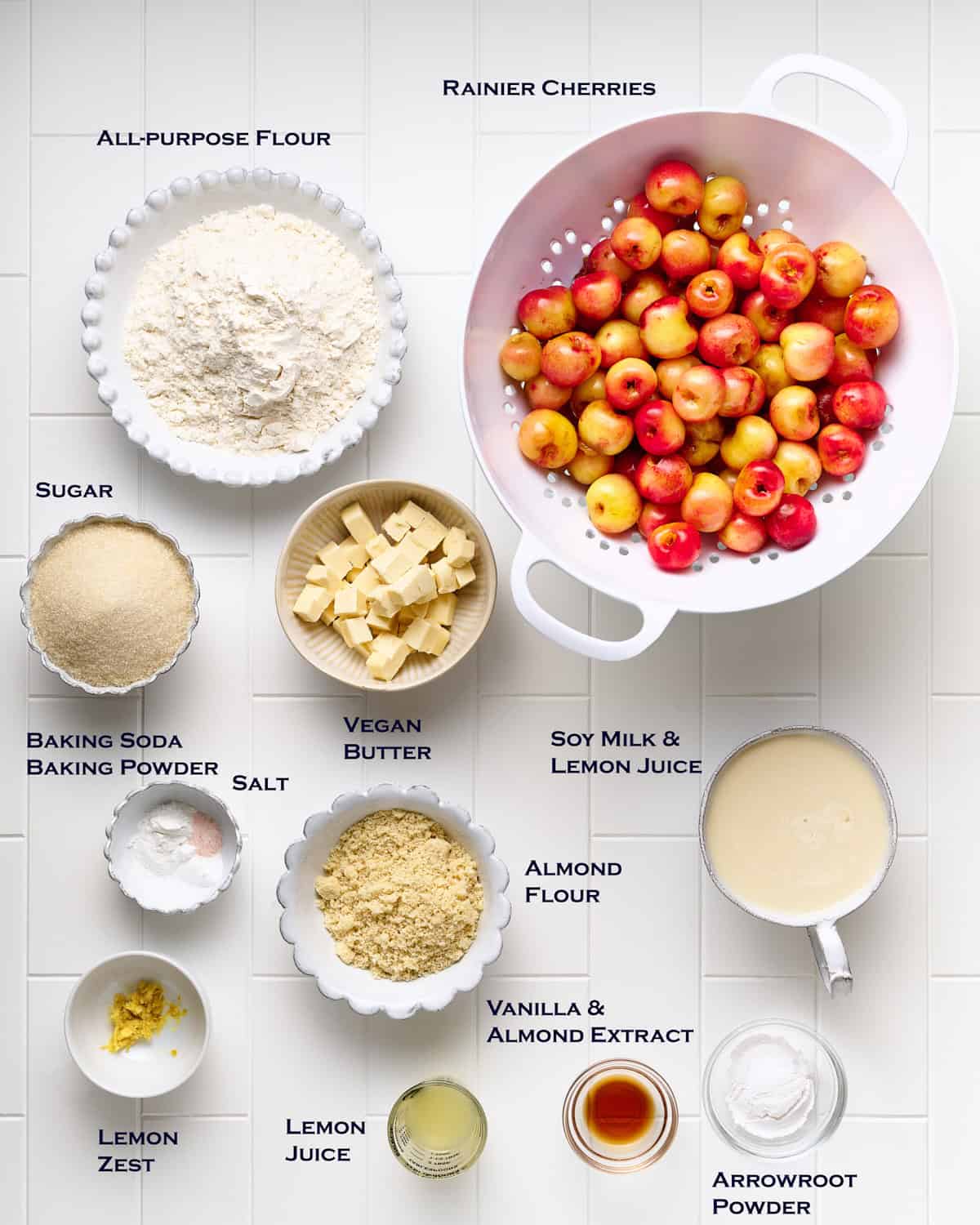 Ingredients to make vegan Cherry Cobbler recipe.