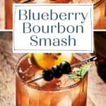 Pin for Blueberry Bourbon Smash cocktail on Resplendent Kitchen blog.