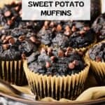 Pin for Vegan Chocolate Sweet Potato Muffins.