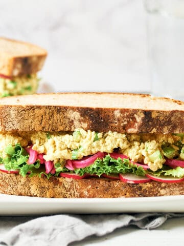 Tofu Salad Sandwich on a platter.