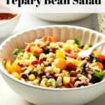 Pin for Vegan Tepary Bean Salad with Black Eyed Peas.