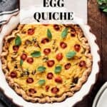 Pin for vegan JUST Egg Quiche with mushrooms on Resplendent Kitchen blog.