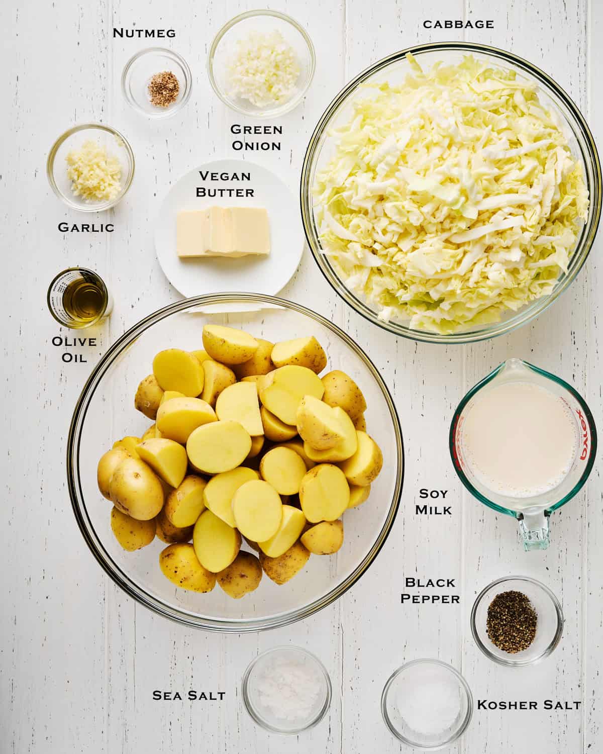 Ingredients to make vegan Irish Colcannon.
