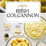 Pin for Vegan Irish Colcannon recipe on Resplendent Kitchen blog.